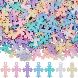 SUNNYCLUE 1 Box 300Pcs Acrylic Cross Charm Crucifix Charms Bulk Opaque Plastic Colorful Rosary Easter Crosses Charms for Jewelry Making Charms Supplies DIY Craft Necklace Bracelet Earring Crafting