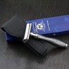 Silver Antique Inspired DE Safety Razor & Leather Protective Case