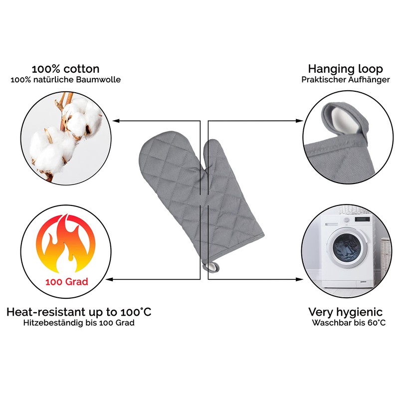 ZOLLNER Set of 2 Oven Gloves Cotton Heat Resistant 153