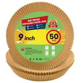Upgraded Air Fryer Disposable Paper Liners - 50 Pcs Thickened Deeper 9 Inch for 8-10QT Round Air Fryer Liners, Reversible Parchment Paper for Air Fryer, Baking and More
