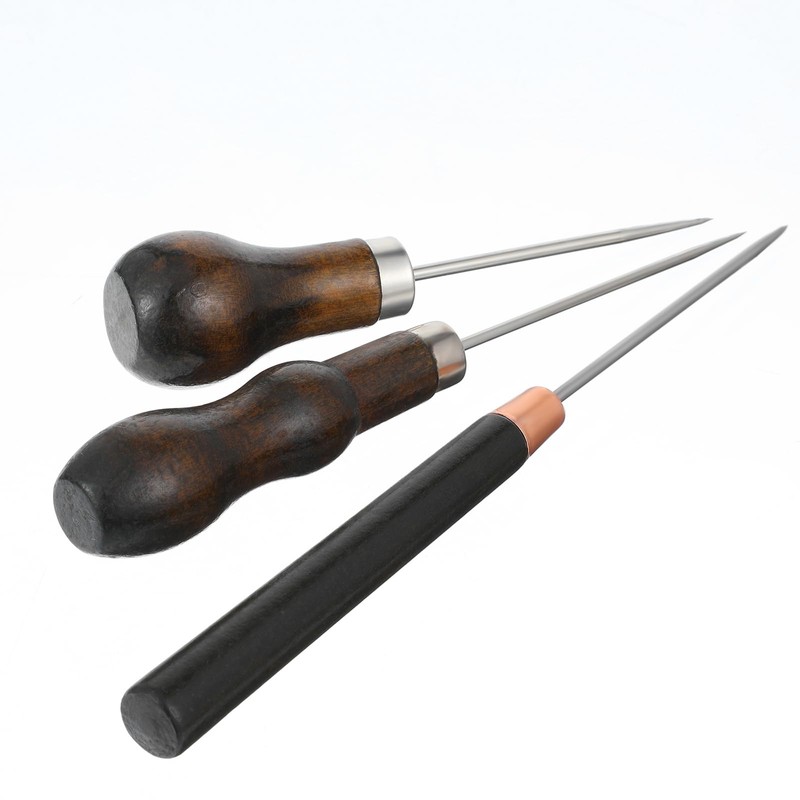 BOHUIZ 3 Pcs Scratch Awl Tool with Wooden Handle Leather