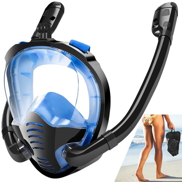 KLERICER Double Tubes Full Face Snorkel Mask,New Breathing Mode 180°