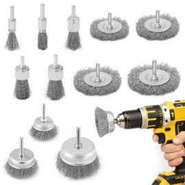Idota Pack of 12 Wire Brush Drill, Round Shaft 6 mm Steel Brush, Stainless Steel, Wire Brush, Cordless Screwdriver for Polishing/Grinding/Rust Removal/Cleaning