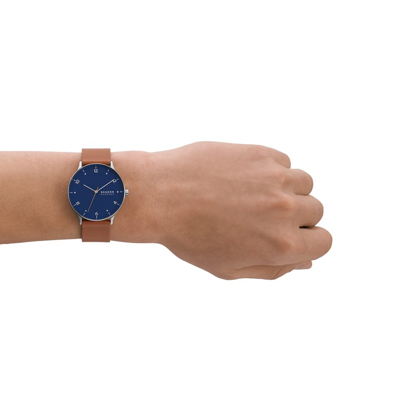 RIIS Three-Hand Medium Brown Leather Watch