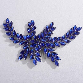 Lenjicons SParkling Rhinestone Hair Comb Flower Crystal Wedding Headpiece Large Rhinestone Bridal Hair Comb Wedding Hairpiece with Crystal for Women (blue)