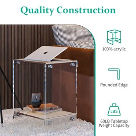 LFTYTUO Acrylic Sofa End Table, Rounded Edges Waterfall Side Table, Modern Lucite Square Coffee Table, Nightstand and Stool for Living Room Bedroom, Study, Showroom, Office, Bathroom (Assembly 1PCS)