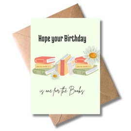 WBdesignz Birthday Card with Envelope - Greeting Card "Hope your birthday is one for the books Bookworm Congratulations on Birthday Literature Books Happy Birthday Card