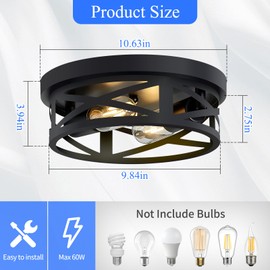 SKEJAO Flush Mount Ceiling Light Fixture,Black 2-Light Hallway Light Fixtures Ceiling,Light Fixtures Ceiling Mount for Farmhouse,Kitchen,Hall,Bedroom,Bathroom (2 Pack)