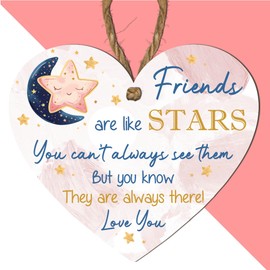 Friends Are Like Stars - Rose Gold Wooden Heart Plaque | Beautiful Friendship Keepsake Gift | Inspirational Hanging Wall Decor for Best Friends | Thoughtful Friendship Sign