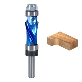Compression Flush Trim Router Bit with Top & Bottom Bearing, 1/4” Shank, 1/2“ Cutting Dia Pattern Template Flush Cut Solid Carbide Router Bit for Woodworking Trimming