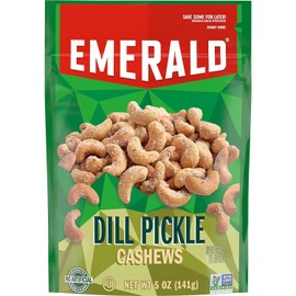 Emerald Nuts, Dill Pickle Seasoned Cashews, 5 Oz, Resealable Bag (Pack of 2)