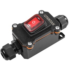 Inline Cord Switch DPST AC/DC 20A-125V,16A-250V,30A-24V,35A-12V, IP66 Waterproof (On)-Off-(On) with Red Light Buttons, Two-Side Entry & Exit Line, Outdoor Electrical Start Stop Toggle Switch