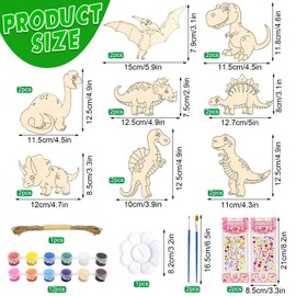 Ourdort Dinosaur Wooden Craft Set 16 Pieces, Dinosaur Painting Set for Children, Dinosaur DIY Wooden Craft Set Creative Dinosaur for Painting for Children Gift, Birthday Decoration Party Decoration
