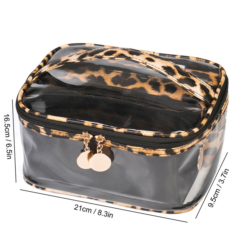 3pcs Makeup Bag Set Leopard Print Large Capacity Portable Waterproof