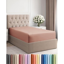 Twin Fitted Bed Sheet - Bottom Single Fitted Sheet Only - Ultra-Soft Hotel Luxury Bedding w/ 8-16 Inch Deep Pockets - Breathable, Cooling & Wrinkle Free - Easy-Care, Fade & Shrink Resistant - Mauve