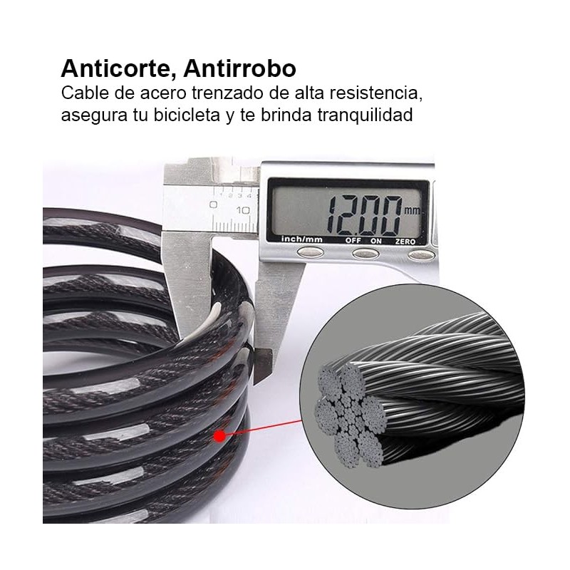 Timotech Candado de Bicicleta de 1.22 Metros, Cadena para Bicicleta