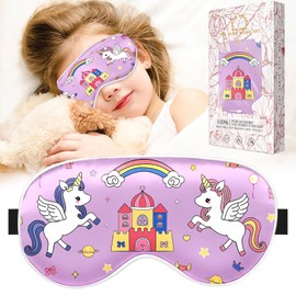 Miss Adola Sleep Mask for Kids - Silk Eye Mask for Sleeping Cute Cartoon Kids Sleep Mask for Boys Girls Teens Soft Smooth Adjustable Straps Silk Kids Eye Cover, CP Unicorn