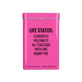 Cricket Life Status Hair Tin For Home, On the Go, Salon, Barbershops with Bobby Pins in Reusable Metal Tin, Black, 75 PC