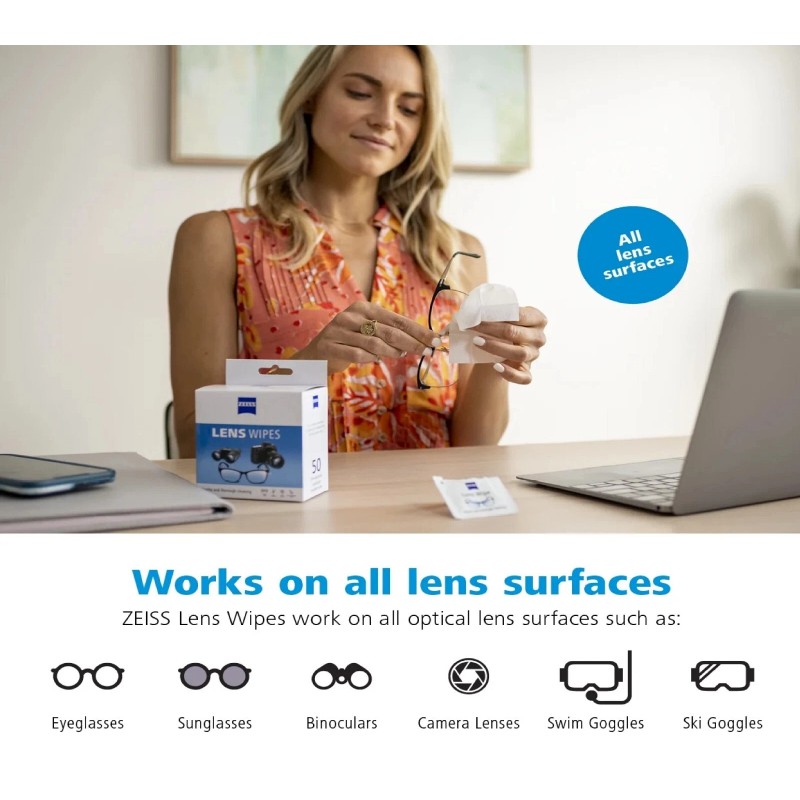 ZEISS Gentle and Thorough Cleaning Eyeglass Lens Cleaner Wipes, 100