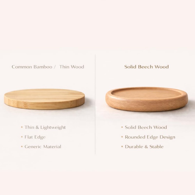 Beech Wood Coasters Set of 4, Natural Wooden Drink Coasters