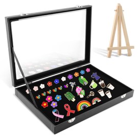 14" X 9" Enamel Pin Display Frame,Dustproof Pin Collection Holder,Medal Shadow Box with High Volume,Medal Display Case,Brooch Holder for Enthusiast,Jewelry Pins,Insignia Ribbons,Black