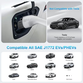 Level 1 EV Charger 16 Amp 110-240V 21ft Cable, Portable Electric Car Charger with NEMA 6-20 Plug NEMA 5-15 Adapter Adjustable Current Home Electric Vehicle Charging Stations for SAE J1772 EVs