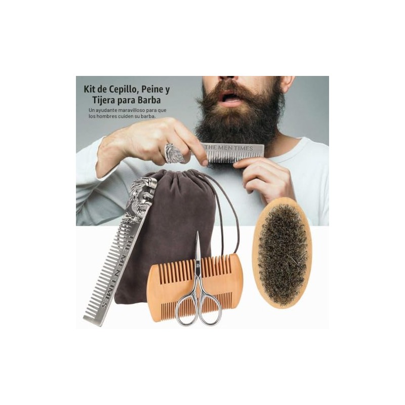 Kit de cuidado de barba, juego de cepillos de barba,