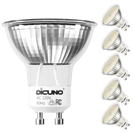 DiCUNO GU10 LED Bulb Dimmable, Daylight White 5000K, 60W Equivalent, High Brightness 700LM, MR16 GU10 LED Bulb for Track Lighting, 120V 6W Light with 120° Beam for Kitchen, Range Hood, Pack of 6
