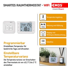 EMOS GoSmart - Smart Home Room Thermostat with App - WiFi - IP Thermostat for Heating and Cooling Systems - Energy Saving - Tuya, Google Assistant and Alexa Compatible - Wireless - White
