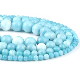 Larimar Beads 4 mm Beads Natural Stone Round Loose Beads for Jewelry Making Beads for Br Beautiful Birthday Gift 1 Strand 15" (4 mm, Larimar)