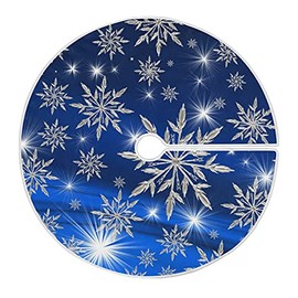 Christmas Blue Snowflakes Background Tree Skirt, Seasonal Tree Mat Holiday Party Supplies Ornaments Indoor Outdoor Decorations for Tabletop Trees 35.4 Inches