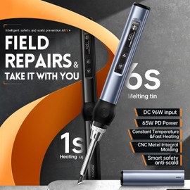 Miniature Digital Soldering Iron Kit: DC/PD (96W/65W) Model with Swift Heating from 180-780℉, 6 Types of Tips, Digital OLED Display, Auto Sleep Feature (6 Types of solder tips + 65W PD Adapter)