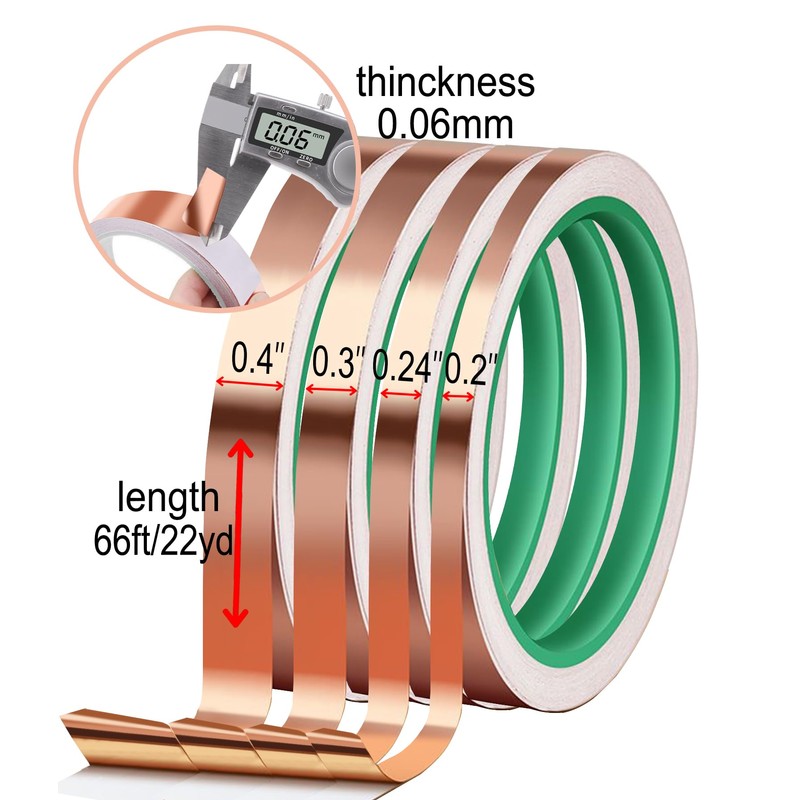 MOGEHIT Copper Foil Tape for Stained Glass Assorted Sizes 0.2/0.24/0.3/0.4Inch