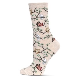 MeMoi Women's Owls Rayon Crew Socks Oatmeal Heather 9-11