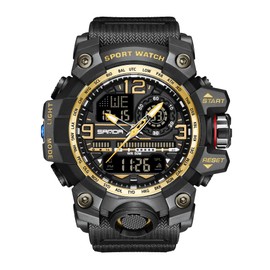 KXAITO Men's Watches Sports Outdoor Waterproof Military Watch Date Multi Function Tactics LED Face Alarm Stopwatch for Men (3133_Black Gold)