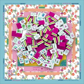 American Mahjong Set with Mat, 160PCS 32mm 4-Layer Pink Green Acrylic Engraved Luxury Tiles, Floral Bird Style for SocialColor: Yellow Parrot Mahjong Mat