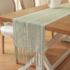 Farmhouse Decor Boho Table Runner with Macrame, Elegant Sage Green