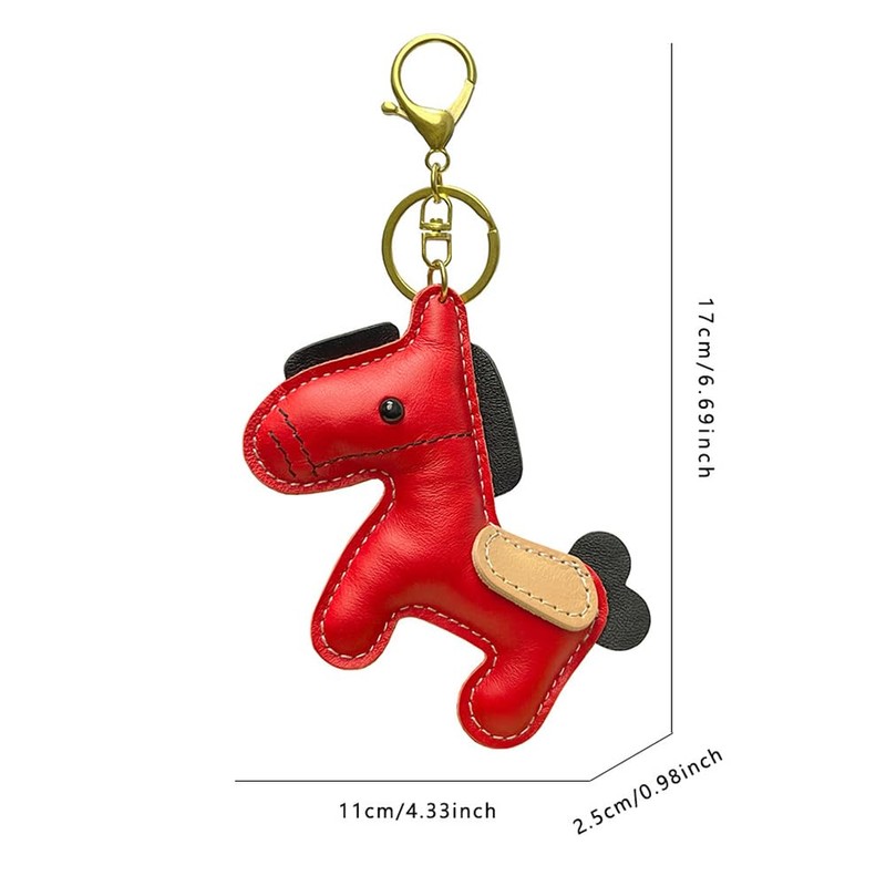 [Yocipa] Cute Genuine Leather Horse Keychain with Horse Design Charm