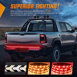 Nilight Truck Tailgate Light Strip 48Inch Arrow 432 LED with Red Running Brake Lights Amber Turn Signals Strobe Lights