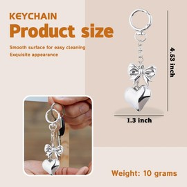 Silver Bow Heart Keychain Charm Y2k Backpack Bag Accessories for Girls Women Cute Kawaii Keyring Charms for Car Keys Wallet Key Chain Y2k Keychain Silver Bow Key Ring for Girls Women Purse Charms