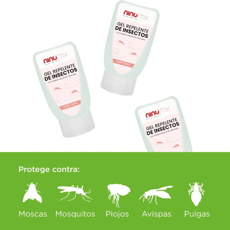 Repelente Gel Mosquitos Insectos Ninu Paquete 3 Pzas 30 Ml
