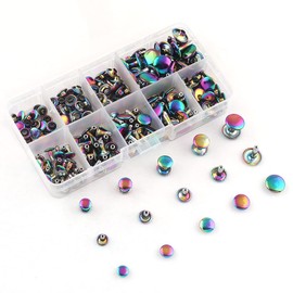 Rainbow Tubular Double Cap Rivets - 7/8/9/10/12mm Metal Button Round Rapid Rivet Rivet Studs for Purse Handbags Shoes Belts Leather Craft(Each Size 20pcs)