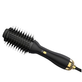 4-in-1 Hot Air Brush with Oval Barrel - Salon-Grade Styling Tool for All Hair Types (Black Gold)