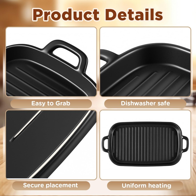 2 Pack Microwave Bacon Tray Ceramic Cooker with Drip Rack,