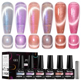 MTSSII Cat Eye Gel Polish Set with Magnetic, Sparkle Glitter Cateye Nail Polish Gel Holographic Magnetic Gel Polish Long Lasting Soak Off UV Gel for Professional Nail Salon or DIY at Home