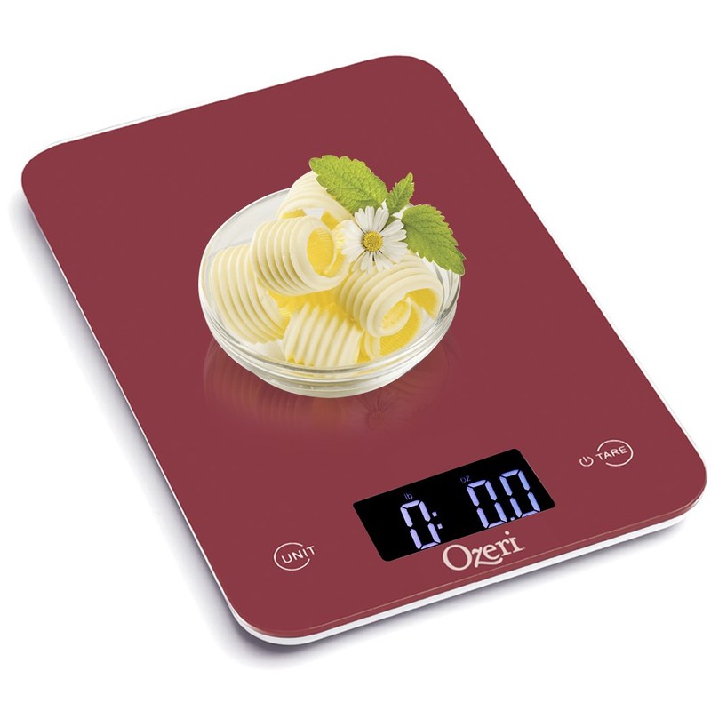 Ozeri Touch Professional Tempered Glass Digital Kitchen Scale, Red Engine