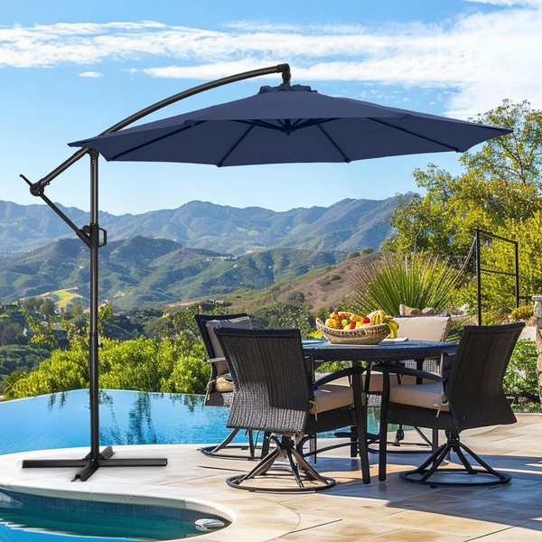 HOMSHADE 10ft Offset Patio Umbrella - 360° Rotation Hanging Cantilever