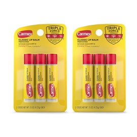 Carmex Barras de bálsamo labial medicado, hidratante labial para labios secos y agrietados, 0.15 onzas - (2 paquetes de 3)
