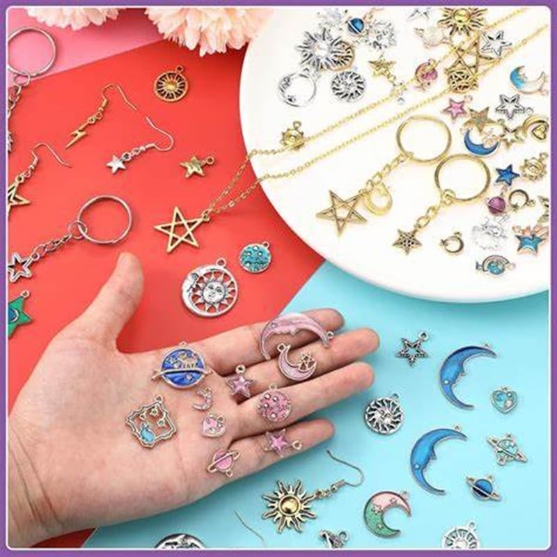 BetterJonny 130pcs Jewelry Charms, Star Moon and Sun Charms Pendant