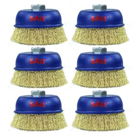 SALI 6 Pack Wire Cup Brush, 4 Inch Coarse Crimped Cup Brush for Grinders, with 5/8 Inch Arbor for Heavy Cleaning Rust, Stripping and Abrasive, for Angle Grinder